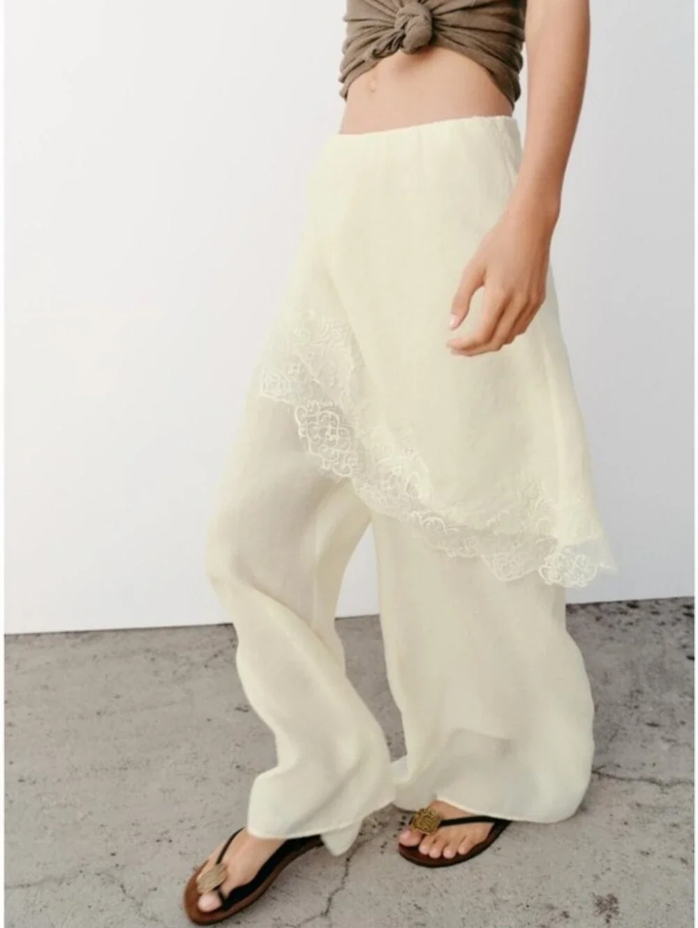 Zara Wide Leg Pareo Pants With Lace Size L